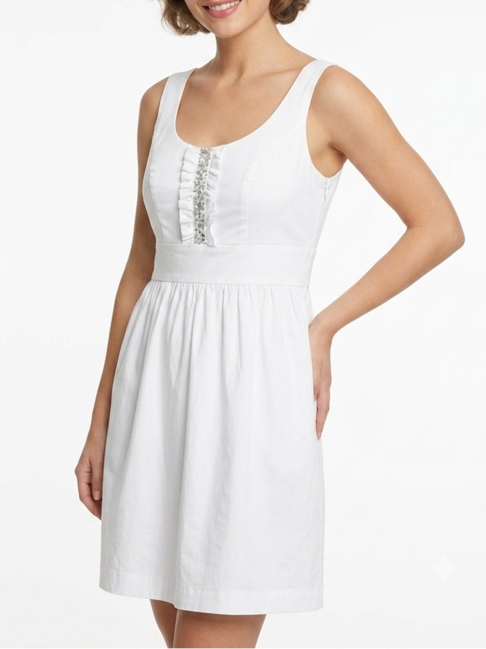 Kensie White Embellished Ruffle Mini Dress White Poplin Sz L